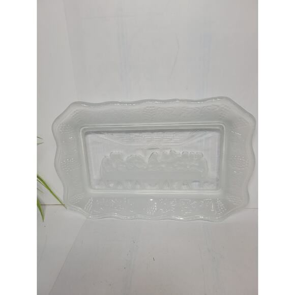 Vintage Indiana Glass Last Supper Tray, Clear Frosted Tiara NIB, Home Interiors - Picture 2 of 4